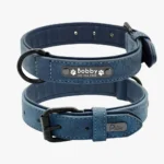 Collier Chien Personnalisé Cuir Punk en bleu