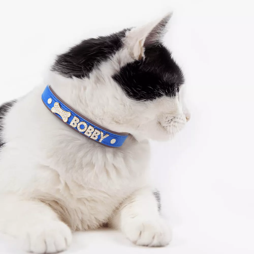 <p style="font-weight: 400;">Ce collier chat personnalisé marie protection et élégance sur mesure ! </p> <p style="font-weight: 400;"><span style="font-weight: 400;">Les symboles en cristal de son nom expriment tout votre attachement et s’adaptent parfaitement à son caractère, son sexe, son pelage même vos envies du moment. C’est plutôt un bijou fonctionnel et fantastique qui reflète de son identité unique. Il transforme chaque sortie en une occasion de faire briller votre complicité. Faites un cadeau pour votre bébé à fourrure dès maintenant en sublimant sa beauté naturelle. </span> [cg_accordion title="Matériau"] Cuir PU [/cg_accordion] [cg_accordion title="Avantage"]</p> <ul style="font-weight: 400;"> <li>Ce collier pour chat personnalisé avec cristaux transforme votre miaou en un véritable œuvre d’art vivante, créant un style unique et élégant. </li> <li>Le cuir PU offre une douceur contre la peau tout en assurant une protection optimale contre les frottements du quotidien. </li> <li>Le système de réglage à multiples positions s’adapte les différentes morphologies. [/cg_accordion] [custom_combined_shortcode title=" Guide de tailles" id="32907"] [cg_accordion title="Livraison"] Veuillez noter que votre commande sera fabriquée sur mesure. Le délai de livraison est donc de 7 à 28 jours ouvrables à compter de sa validation. <span lang="FR"> </span>[/cg_accordion][cg_accordion title="Retour"] Les produits personnalisés ne sont pas couverts par cette politique de retour et de remboursement. [/cg_accordion]</li> </ul>