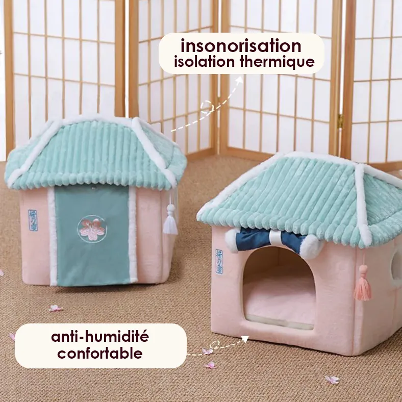 <p style="font-weight: 400;"> Plongez votre canin dans le luxe avec cette niche pour chien intérieur ! </p> <p style="font-weight: 400;"><span style="font-weight: 400;"> Choisissez parmi différents styles pour créer son palais parfait pour un confort optimal et une esthétique soignée. C’est son refuge amoureux pour dormir, faire une sieste ou juste pour s’amuser avec. </span> [cg_accordion title="Matériau"] Peluche + Coton PP [/cg_accordion] [cg_accordion title="Avantage"]</p> <ul style="font-weight: 400;"> <li>Cette niche d’intérieur pour chien crée le meilleur équilibre entre confort et isolation grâce à la fusion parfaite de peluche et polypropylène </li> <li>Polyvalente et pratique pour dormir, faire une sieste ou juste pour s’amuser avec en bonheur </li> <li>La cheminée, les oreilles, la couronne, les rideaux ... toutes ces parties saillantes sont ses accessoires amusants </li> <li>Design délicat crée une touche parfaite à la déco d'intérieur [/cg_accordion] [custom_combined_shortcode title=" Guide de tailles" id="28762"] [cg_accordion title="Livraison"] Livraison s’effectuera dans un délai de 7 à 28 jours ouvrables dès la validation de votre commande. <span lang="FR"> </span>[/cg_accordion][cg_accordion title="Retour"] En cas d’insatisfaction, vous pouvez demander un retour dans les 14 jours suivant la réception. [/cg_accordion]</li> </ul>