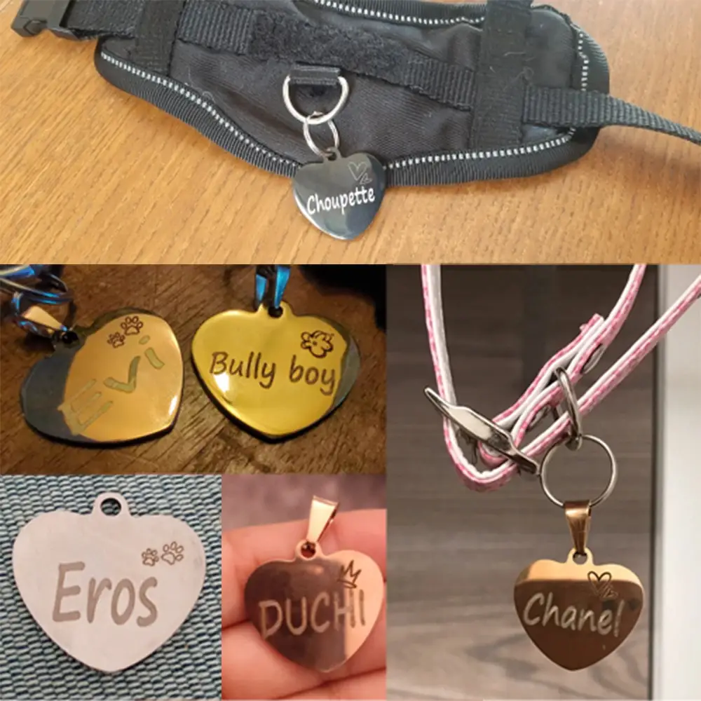 <p style="font-weight: 400;">Cette médaille chien gravée, vous aide à déclarer votre amour à votre canin adoré.</p> <p style="font-weight: 400;"><span style="font-weight: 400;">Son design en duo vous permet de personnaliser son nom à l'avant et vos cordonnées à l'arrière. Ce n'est pas simplement une décoration charmante mais également une protection affectueuse. </span> [cg_accordion title="Matériau"] Inox [/cg_accordion] [cg_accordion title="Avantage"]</p> <ul style="font-weight: 400;"> <li>Cette médaille chien est un bijou sur mesure qui témoigne de votre affection</li> <li>Une double personnalisation crée une déco stylée à la face et une protection au verso</li> <li>Vos coordonnées offrent une seconde chance en cas de besoin</li> <li>Une grande sélection de couleurs et de tailles pour s’adapter à la beauté, au sexe, au caractère et aux poils de votre chien [/cg_accordion] [custom_combined_shortcode title=" Guide de tailles" id="28164"] [cg_accordion title="Livraison"] Veuillez noter qu’il s’agit d’une commande sur mesure. La livraison s’effectuera dans un délai de 7 à 28 jours ouvrables dès sa validation. <span lang="FR"> </span>[/cg_accordion][cg_accordion title="Retour"] Si, pour quelque raison que ce soit, vous n'êtes pas pleinement satisfait, une demande de retour serait possible dans les 14 jours suivant la réception. (les produits personnalisés ne sont pas couverts par cette politique de retour et de remboursement). [/cg_accordion]</li> </ul>