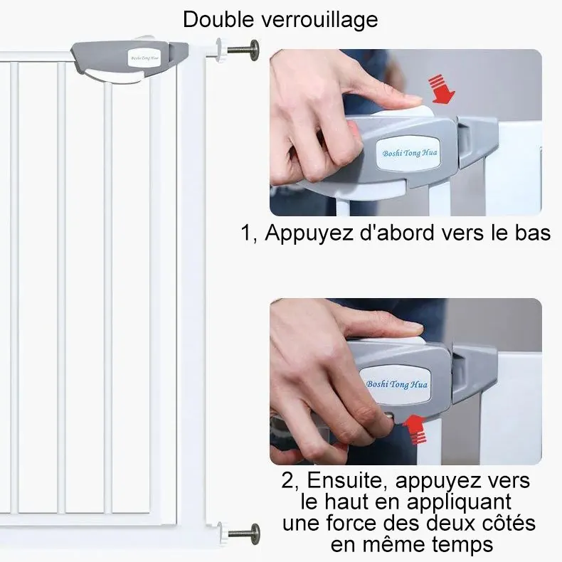 <p style="font-weight: 400;">Cette barrière pour chien sans percer, vous permet d’offrir à votre canin un espace sécurisé ! </p> <p style="font-weight: 400;"><span style="font-weight: 400;"> Que ce soit pour limiter son accès à certaines zones, limiter ses mouvements à l’étage ou profiter de moments de tranquillité, son design en double verrouillage à fermeture automatique vous est une solution idéale, procurant votre pur bonheur. </span> [cg_accordion title="Matériau"] Acier + ABS [/cg_accordion] [cg_accordion title="Avantage"]</p> <ul style="font-weight: 400;"> <li>Cette barrière chien polyvalente convient aux escaliers, couloirs, portes et espaces ouverts, permettant de garder votre canin loin des certaines zones </li> <li>Acier assure une utilisation durable </li> <li>Double verrouillage avec fermeture automatique lors de l’ouverture intérieure à 90° </li> <li>Facile à installer par simple pression sans perçage </li> <li>2 étapes pour ouvrir la porte : tirez sur le bouton tout en soulevant la porte battante [/cg_accordion] [custom_combined_shortcode title=" Guide de tailles" id="37090"] [cg_accordion title="Livraison"] La livraison s’effectuera dans un délai de 7 à 28 jours ouvrables dès la validation de votre commande. <span lang="FR"> </span>[/cg_accordion][cg_accordion title="Retour"] Si, pour quelque raison que ce soit, vous n'êtes pas pleinement satisfait, une demande de retour serait possible dans les 14 jours suivant la réception.[/cg_accordion]</li> </ul>