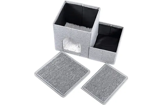 <p style="font-weight: 400;"> Donnez à votre félin le summum du confort et de la détente avec notre escalier et niche chat intérieur 2 en 1. </p> <p style="font-weight: 400;"><span style="font-weight: 400;"> Un design en deux étages présente à la fois un espace de jeu, un rangement pratique et une douceur optimale. C’est son paradis polyvalent pour dormir, se prélasser ou observer son royaume. </span> [cg_accordion title="Matériau"] Lin + Peluche + MDF [/cg_accordion] [cg_accordion title="Avantage"]</p> <ul style="font-weight: 400;"> <li>Cette niche pour chat combine escalier ergonomique, offrant un espace de repos, des marches ludiques pour jouer, une plateforme d’observation et une aide pour accéder au mobilier. </li> <li>Sa structure à double niveau avec système de connexion intégré pour des déplacements sécurisés. </li> <li>Sa surface supérieure recouverte de tapis amovibles lavables assure une hygiène simplifiée. </li> <li>Un rangement facilite l’organisation des jouets et des accessoires. [/cg_accordion] [custom_combined_shortcode title=" Guide de tailles" id="28881"] [cg_accordion title="Livraison"] Livraison dans un délai de 7 à 28 jours ouvrables dès votre commande validée. <span lang="FR"> </span>[/cg_accordion][cg_accordion title="Retour"] En cas d’insatisfaction, vous avez 14 jours à partir de la réception pour demande un retour. [/cg_accordion]</li> </ul>