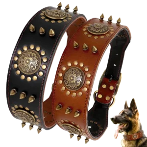 Colliers en cuir noir et marron pour chiens robustes comme le Berger Allemand.