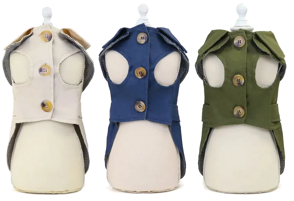<p style="font-weight: 400;">Ce manteau pour chien, vous permet de donner à votre canin un look élégant et un confort optimal ! </p> <p style="font-weight: 400;"><span style="font-weight: 400;">Que ce soit pour une promenade dans le quartier, une virée au marché, une escapade à la compagne ou simplement une session photo, votre chien sera au centre d’attention, attirant plein d’affection de la part des autres ! </span> [cg_accordion title="Matériau"] Polyester + Polaire [/cg_accordion] [cg_accordion title="Avantage"]</p> <ul style="font-weight: 400;"> <li>Ce manteau chien élégant ajoute une touche de mignonnerie supplémentaire de votre canin, attirant beaucoup d’amour et d’attention de tous </li> <li>Polyvalent pour les balades dans le quartier, les aventures en plein air, ou simplement les sessions photo </li> <li>Design délicat de coupe-vent avec ceinture ajustable assure une protection pour bien envelopper son corps </li> <li>Polyester doux assure un confort ultime et une utilisation durable [/cg_accordion] [custom_combined_shortcode title=" Guide de tailles" id="35439"] [cg_accordion title="Livraison"] La livraison s’effectuera dans un délai de 7 à 28 jours ouvrables dès la validation de votre commande. <span lang="FR"> </span>[/cg_accordion][cg_accordion title="Retour"] Si, pour quelque raison que ce soit, vous n'êtes pas pleinement satisfait, une demande de retour serait possible dans les 14 jours suivant la réception.[/cg_accordion]</li> </ul>