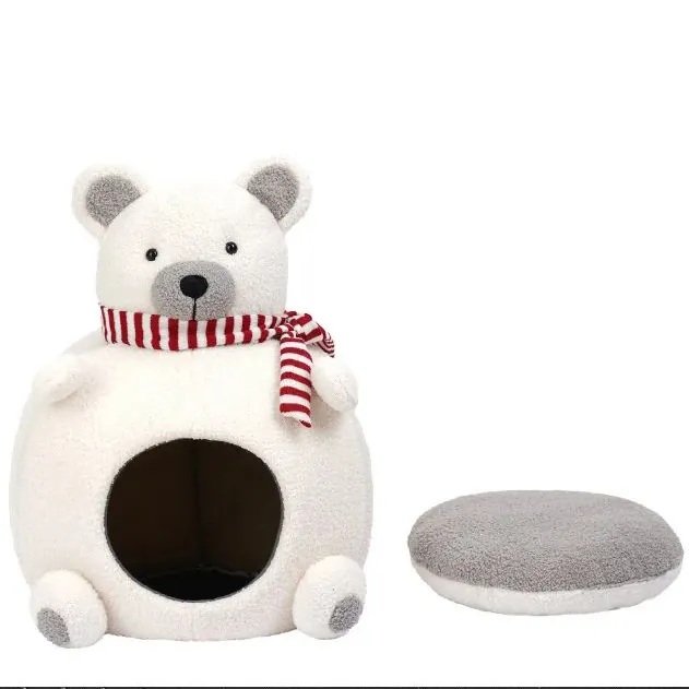 <p style="font-weight: 400;"> Cette niche à chat, un grand nounours blanc, invite votre adorable félin à une étreinte douce et chaleureuse. </p> <p style="font-weight: 400;"><span style="font-weight: 400;"> La peluche à l'intérieur et à l'extérieur assure le meilleur confort, faisant de cet espace sa nouvelle cachette préférée pour des moments de détente, de sieste, ou simplement pour se lover. </span> [cg_accordion title="Matériau"] Polaire [/cg_accordion] [cg_accordion title="Avantage"]</p> <ul style="font-weight: 400;"> <li>La niche pour chat en peluche crée une atmosphère confortable </li> <li>C'est un refuge affectueux, parfait pour des moments de détente </li> <li>Le design en nounours blanc ajoute une touche décorative adorable</li> <li>Une écharpe attachée représente un jouet pour votre félin, l'invitant à la toucher ou à jouer avec [/cg_accordion] [custom_combined_shortcode title=" Guide de tailles" id="28622"] [cg_accordion title="Livraison"] Nous confirmons que la livraison sera effectuée dans un délai de 7 à 28 jours ouvrables dès la validation de votre commande. <span lang="FR"> </span>[/cg_accordion][cg_accordion title="Retour"] En cas d’insatisfaction, vous pouvez demander un retour dans les 14 jours suivant la réception. [/cg_accordion]</li> </ul>