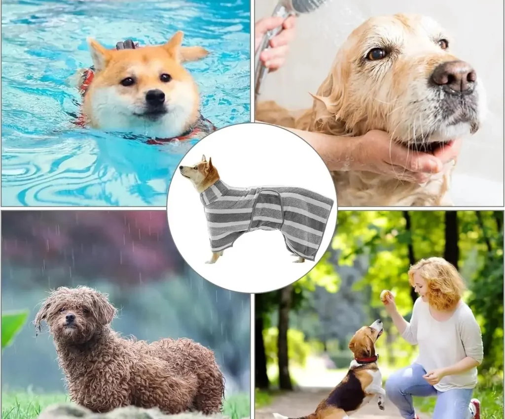 <p style="font-weight: 400;">Ce peignoir pour chien, vous permet de donner à votre canin un confort ultime lors de chaque séance de séchage ! </p> <p style="font-weight: 400;"><span style="font-weight: 400;"> Que ce soit après la promenade sous la pluie, la douche, la natation ou simplement comme couverture pour une nuit de sommeil paisible par temps froid, il présente toujours une protection globale, procurant son pur bonheur ! </span> [cg_accordion title="Matériau"] Polaire [/cg_accordion] [cg_accordion title="Avantage"]</p> <ul style="font-weight: 400;"> <li>Ce peignoir pour chien apporte une absorption rapide et un séchage efficace, vous faisant gagner du temps précieux </li> <li>Polyvalent à l’usage quotidien comme serviette après le bain, la natation, les sorties sous la pluie ou comme pyjama pour les nuits fraîches </li> <li>Polaire de corail assure un confort ultime, une sensation moelleuse et une absorption optimale </li> <li>Doté d’une fermeture auto-agrippant, il pourra d’être facile à presser ensemble ou se détacher, ainsi ajustable en fonction de tour de son ventre </li> <li>Boutons pressions permettent une mise facile [/cg_accordion] [custom_combined_shortcode title=" Guide de tailles" id="35645"] [cg_accordion title="Livraison"] La livraison s’effectuera dans un délai de 7 à 28 jours ouvrables dès la validation de votre commande. <span lang="FR"> </span>[/cg_accordion][cg_accordion title="Retour"] Si, pour quelque raison que ce soit, vous n'êtes pas pleinement satisfait, une demande de retour serait possible dans les 14 jours suivant la réception.[/cg_accordion]</li> </ul>