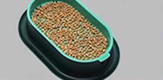 Conteneur pratique noir et vert pour stocker facilement les aliments secs des animaux.