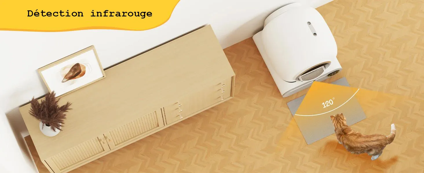<p style="font-weight: 400;">Il s’agit d’une litière chat autonettoyante qui offre à votre félin un espace propre et hygiénique pour ses besoins ! </p> <p style="font-weight: 400;"><span style="font-weight: 400;"> Que ce soit pour un chiot, un grand Maine Coon ou un foyer multi-chat, la grande capacité avec capteurs intelligents crée un cocon tranquille, paisible et sain, procurant le pur bonheur quotidien ! </span> [cg_accordion title="Matériau"] Plastique [/cg_accordion] [cg_accordion title="Avantage"]</p> <ul style="font-weight: 400;"> <li>Cette litière automatique chat, avec écran LED affichant 6 données clés, offre différents modes de nettoyage pour faciliter l’adaptation de votre félin </li> <li>Contrôlable via application smartphone (disponible en plusieurs langues, y compris le français) </li> <li>Détection infrarouge à 120°, capteurs de pression et de mouvement anti-pincement assurant une sécurité optimale, permettant d’une arrête automatique quand votre félin soit proche pour éviter les accidents </li> <li>4 capteurs de poids fournissent des mises à jour en temps réel sur la fréquence, le calendrier et le poids des déjections pour un suivi précis de la santé </li> <li>65L d’espace pourra accueillir jusqu’à 3 chats </li> <li>Fonctionnement à 35 dB respecte la sensibilité auditive du félin </li> <li>Autonomie avec poubelle de 9L pour utilisation jusqu’à 15 jours (un chat) </li> <li>Facile à assembler, démonter et nettoyer [/cg_accordion] [custom_combined_shortcode title=" Guide de tailles" id="37748"] [cg_accordion title="Livraison"] La livraison s’effectuera dans un délai de 7 à 28 jours ouvrables dès la validation de votre commande. <span lang="FR"> </span>[/cg_accordion][cg_accordion title="Retour"] Si, pour quelque raison que ce soit, vous n'êtes pas pleinement satisfait, une demande de retour serait possible dans les 14 jours suivant la réception.[/cg_accordion]</li> </ul>