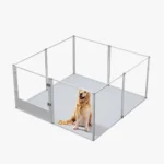Enclos transparent pour chien, idéal pour le jeu et la sécurité des animaux de compagnie.