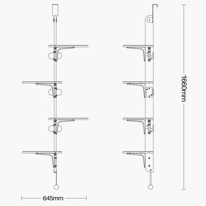 Étagère moderne et minimaliste de 1660 mm, idéale pour un rangement élégant et fonctionnel.