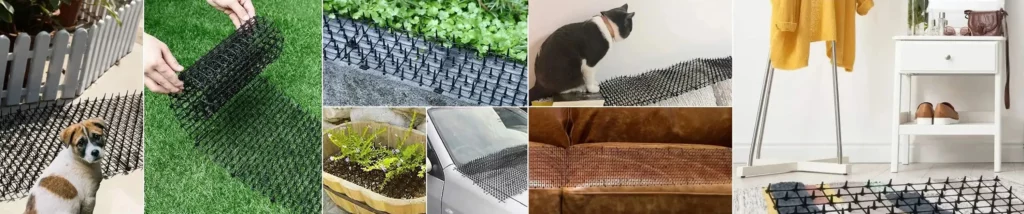 <p style="font-weight: 400;">Ce tapis répulsif chat empêche les félins de s’approcher les espaces souhaités. </p> <p style="font-weight: 400;"><span style="font-weight: 400;"> Que ce soit pour protéger votre jardin ou pour éviter qu’ils perturbent votre travail, son design à double protection préserve les surfaces tout en étant sans danger la peau et les pattes de votre chat. </span> [cg_accordion title="Matériau"] Plastique [/cg_accordion] [cg_accordion title="Avantage"]</p> <ul style="font-weight: 400;"> <li>Ce tapis anti chat est polyvalent pour protéger les différentes surfaces (jardin, parterres de fleurs, pots, cours, canapés, comptoir, etc.) </li> <li>Pics en plastique dissuadent sans blesser la peau ou les pattes du chat </li> <li>Possible d’être coupé en petits morceaux pour s’adapter à n’importe quel espace selon vos besoins </li> <li>Doté des boucles incurvées pour fixation reliée [/cg_accordion] [custom_combined_shortcode title=" Guide de tailles" id="38584"] [cg_accordion title="Livraison"] La livraison s’effectuera dans un délai de 7 à 28 jours ouvrables dès la validation de votre commande. <span lang="FR"> </span>[/cg_accordion][cg_accordion title="Retour"] Si, pour quelque raison que ce soit, vous n'êtes pas pleinement satisfait, une demande de retour serait possible dans les 14 jours suivant la réception.[/cg_accordion]</li> </ul>