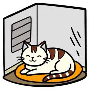 Un chat allongé dans un coin calme et sombre, se préparant instinctivement à la grossesse.
