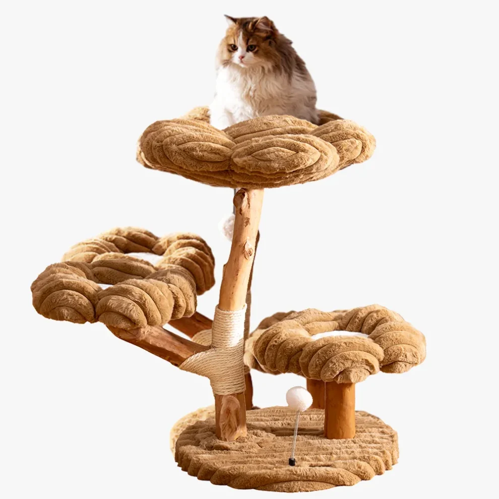 Arbre à chat en bois flotté avec 3 hamacs suspendus