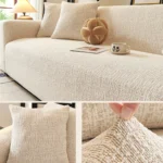 Détail de la housse de canapé beige haut de gamme anti-griffes