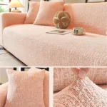 Détail de la housse de canapé rose haut de gamme anti-griffes