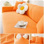 Housse de protection canapé à carreaux orange pour chat