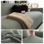 Housse Canapé Peluche Épaissie Anti-Griffure Chat - Douceur Laine gris claire