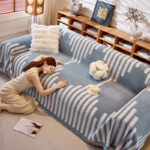 Housse de Protection Canapé Anti-Griffure Chat en Chenille – Style Forêt Abstrait bleu blanc