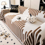 Housse de Protection Canapé Anti-Griffure Chat en Chenille – Style Forêt Abstrait marron blanc