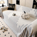 Housse de Protection Canapé Anti-Griffure Chat en Chenille – Style Forêt Abstrait gris blanc