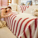 Housse de Protection Canapé Anti-Griffure Chat en Chenille – Style Forêt Abstrait rouge blanc