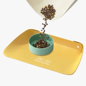 Tapis Gamelle Chat Imperméable avec Rebords - Jaune, Beige ou Bleu