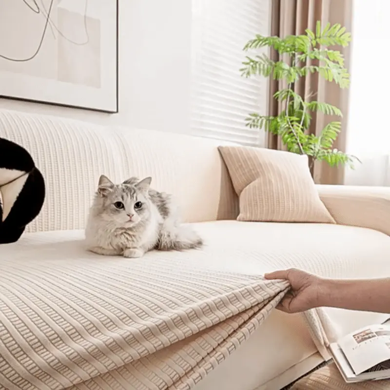 Housse Canapé Anti-Griffes Granulés Velours Installation Rapide Anti-griffes et antitache