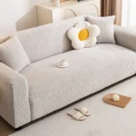 Housse Canapé Extensible Motif Floral Jacquard - Universelle 4 Saisons Anti-Griffure gris claire