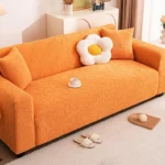 Housse Canapé Extensible Motif Floral Jacquard - Universelle 4 Saisons Anti-Griffure orange