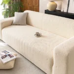 Housse de Canapé Velours Jacquard Extensible - Protection Anti-Griffure Chat 360° beige