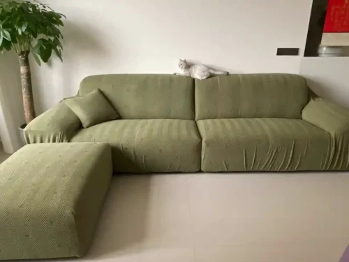 Click to view full screen Housse de Canapé Velours Jacquard Extensible - Protection Anti-Griffure Chat 360° photo review