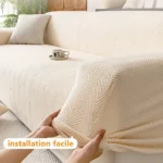 Housse de Canapé Velours Jacquard Extensible - Protection Anti-Griffure Chat 360° installation facile