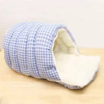 Niche-Chat-Semi-Fermée-Lavable-Douce-Hiver-4-Saisons-bleu-side-vue Niche Chat Semi-Fermée Lavable Douce Hiver 4 Saisons side vue