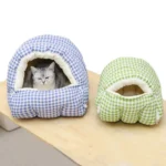 Niche-Chat-Semi-Fermée-Lavable-Douce-Hiver-4-Saisons-chic Niche Chat Semi-Fermée Lavable Douce Hiver 4 Saisons bleu vart