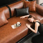 Protection-Canapé-Imperméable-100%-Style-Cuir-Vintage-Ciré-marron-detail-solide