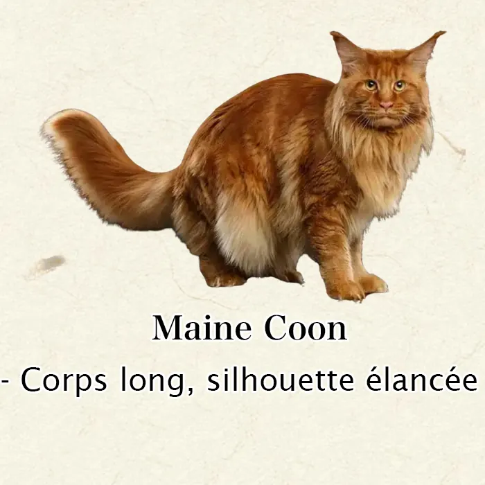 Maine Coon, Sibérien ou Norvégien : Comment Les Différencier Facilement Maine Coon corps entier - chat géant longiligne rectangulaire avec longue queue fournie