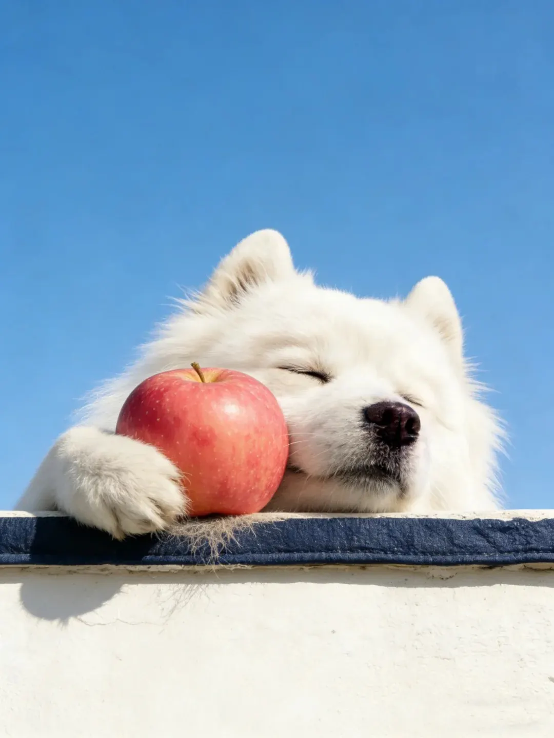 Samoyède adulte blanc immaculé avec son sourire permanent caractéristique, la grande peluche polaire par excellence