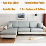 Housse Canapé Simili-Cuir gris, canapé 3 places avec points forts anti-pipi 8h, anti-griffes et installation facile