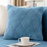 coussin-housse-canape-bleu Coussin assorti motif jacquard ondulé bleu, Housse Canapé Jacquard Ondulé