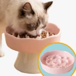 gamelle-ludique-pour-chat-ceramique-rose Gamelle Anti-Glouton Chat en Céramique | Design Ludique