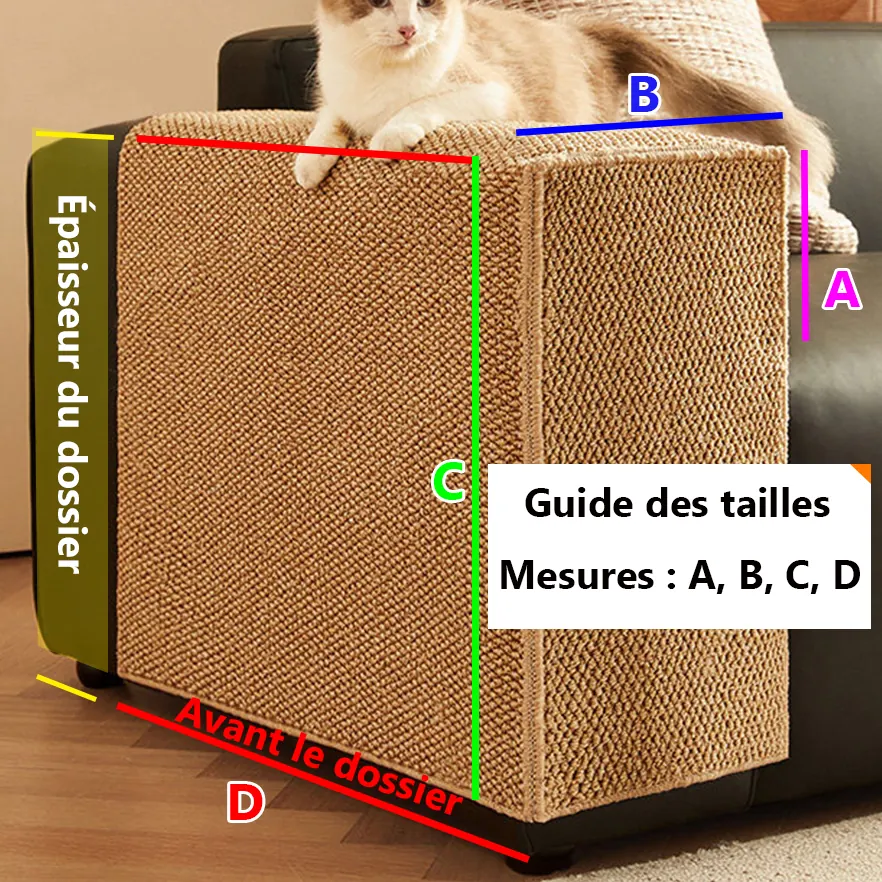 Protège Accoudoir Canapé Anti-Griffes Chat – Sisal – 5 Tailles Comment mesurer l'accoudoir du canapé pour un protège-canapé en sisal chat