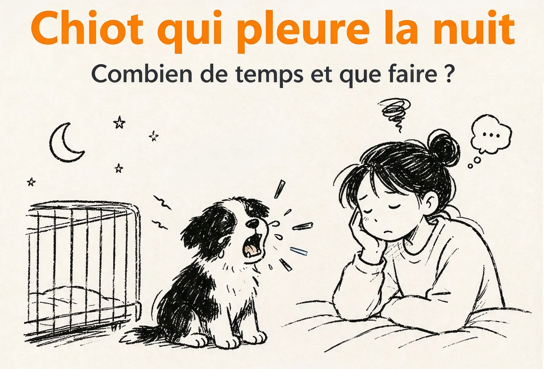 Chiot qui pleure la nuit : combien de temps et que faire ? Chiot qui pleure la nuit : combien de temps et que faire ?