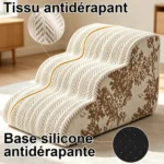 Escalier pour chien avec tissu antidérapant sur les marches et base à picots de silicone