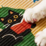 Pattes de chat qui griffent le sisal d'un griffoir illustré chat noir