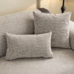 Housses de coussin en chenille beige « Petits Pavés », assorties au jeté de canapé