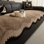 Chat Ragdoll couché sur un jeté de canapé imperméable café